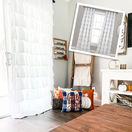 White Ruffle Single Curtain Panel, Pick Your Size