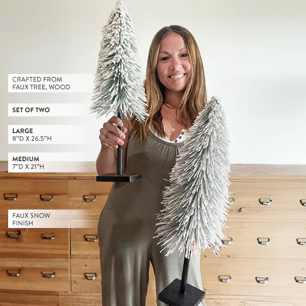 Flocked Faux Christmas Trees, Set of Two