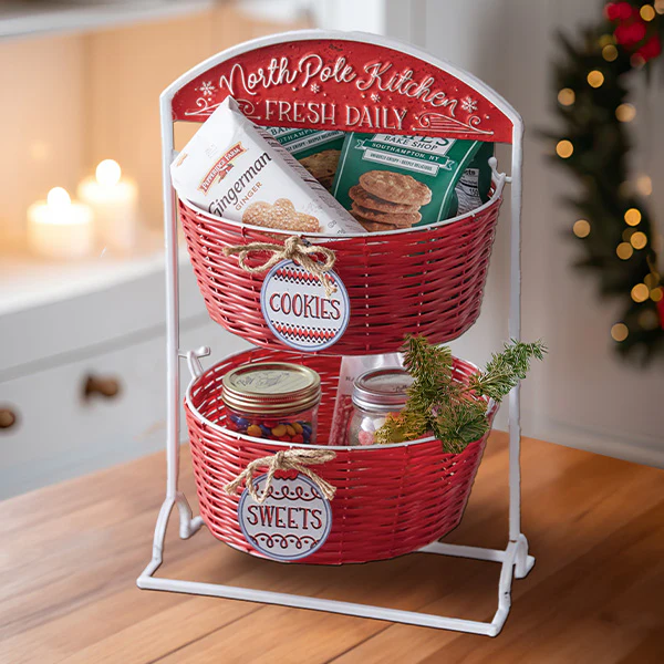 North Pole Kitchen Tiered Basket Stand