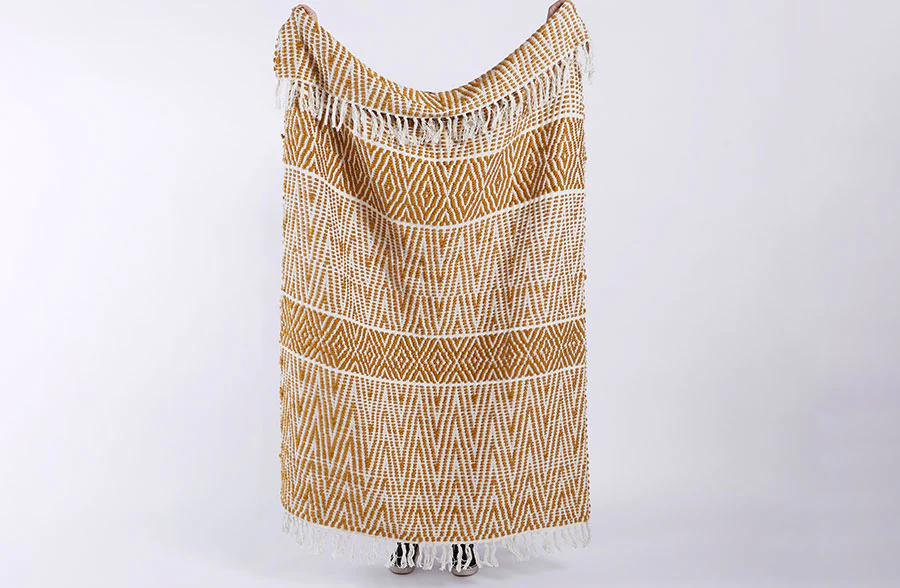 Tufted Cotton Throw Blanket, Ochre or Ivory