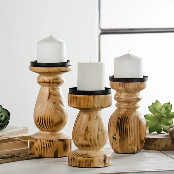 Chunky Wooden Candle Holders  Set of 3