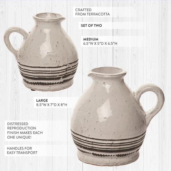 Vintage Inspired Ceramic Pitcher, Set of 2