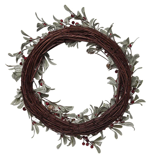 22 Inch Red Berry & Lambs Ear Wreath