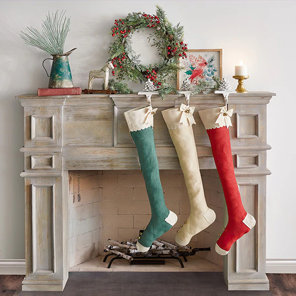 Heirloom Christmas Stockings with Metal Bells, Set of 3