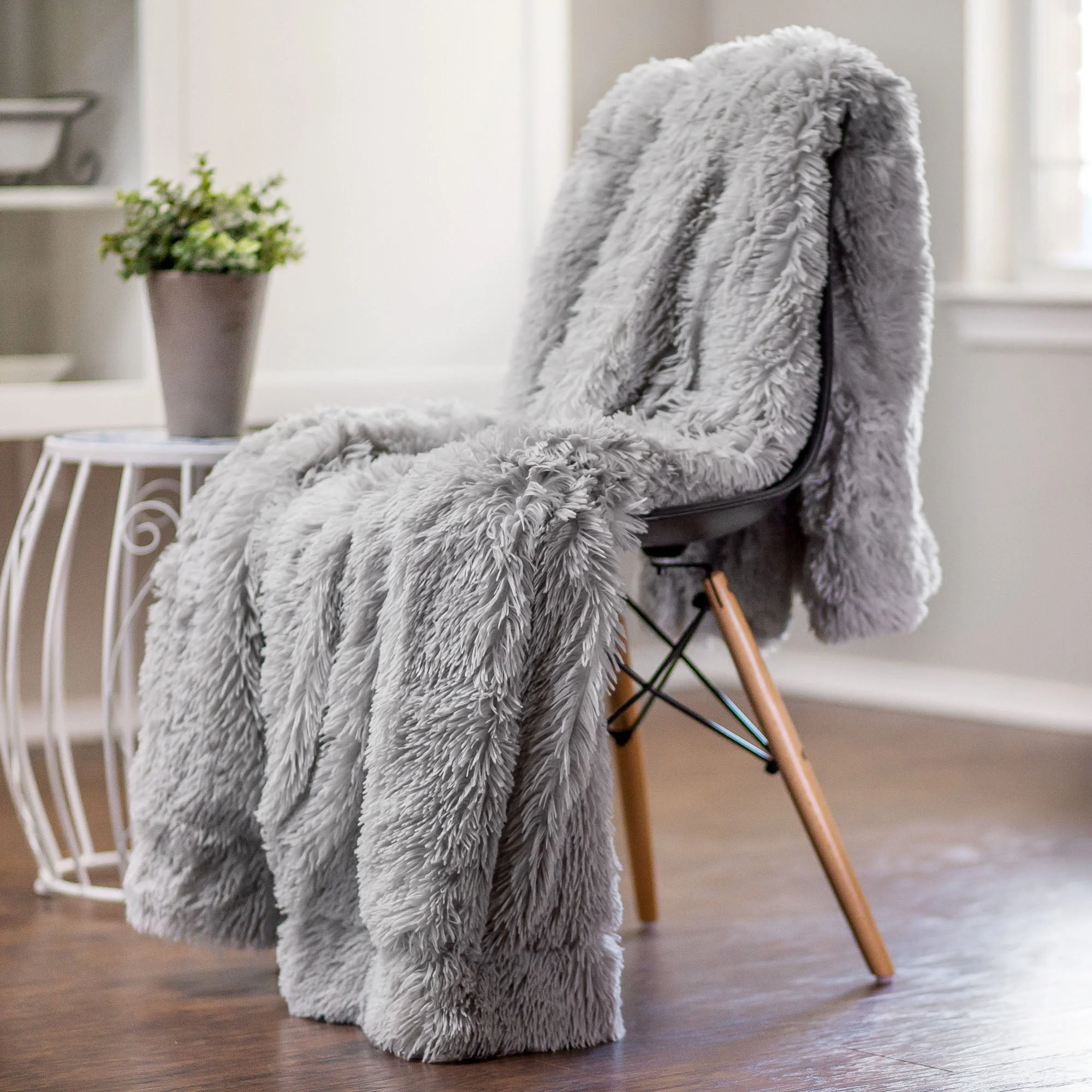 Solid Faux Long Fur Throw Blanket