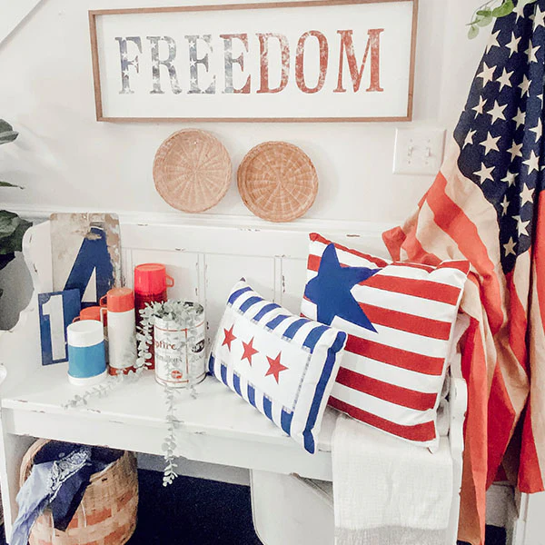 Outdoor Safe LED Light Up Patriotic Pillows, Set of 2