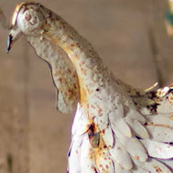 Distressed White Metal Turkeys, Set of Two