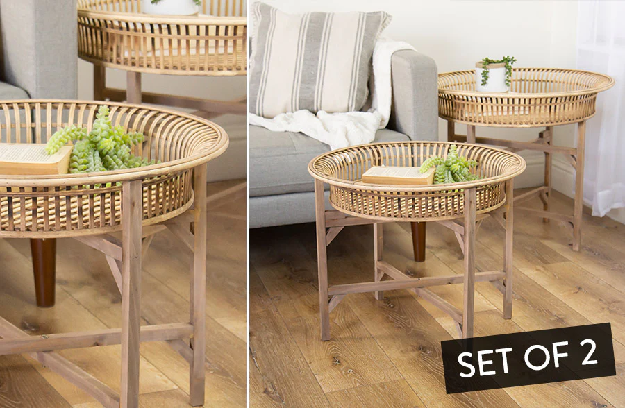 Removable Tray Top Bamboo Tables, Set of 2
