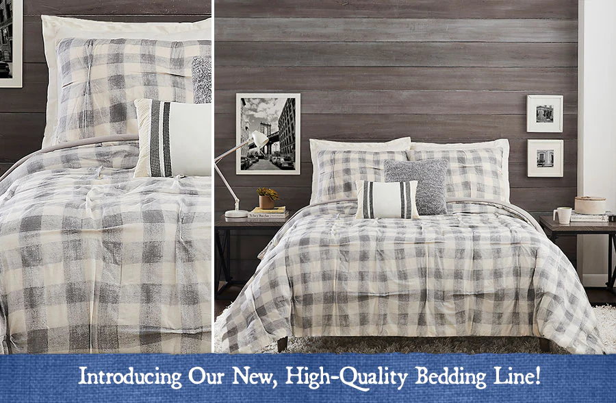 High-Quality Grey Plaid Bedding 5 Piece Set, Pick Your Size