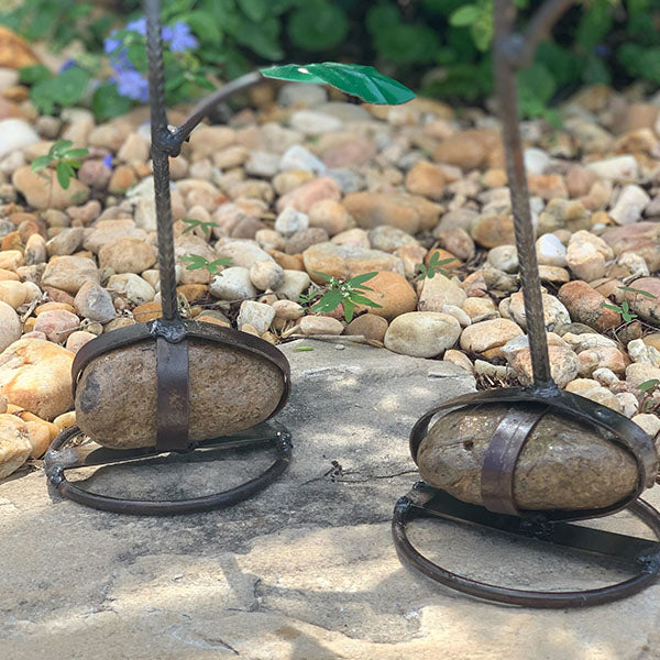 Metal Sunflowers on Rock Bases, Set of 2