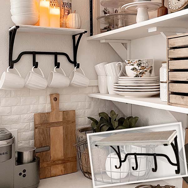 Open Floating Shelving with Hooks, Pick Your Size