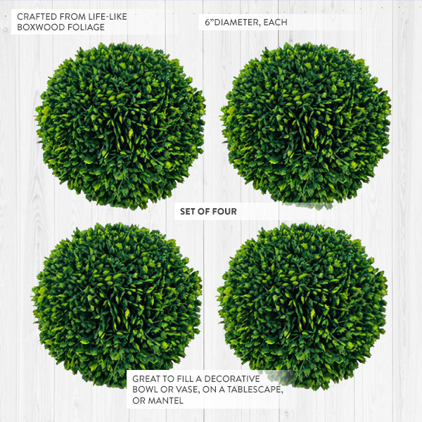 Lifelike Boxwood Ball Decorative Bowl Fillers, Set of 4