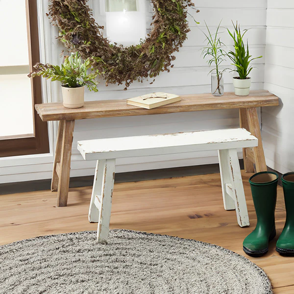 Distressed Antique Inspired Wooden Bench, Set of Two