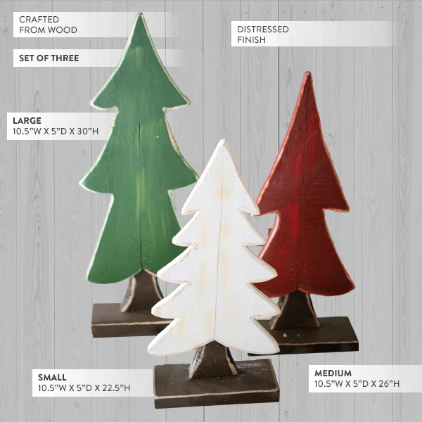 Large Painted Wooden Christmas Trees, Set of 3