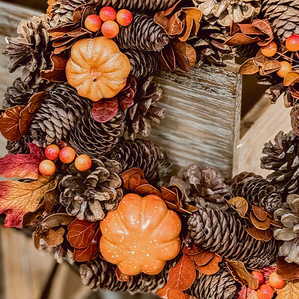 13 Inch Foliage and Pinecone Fall Wreath