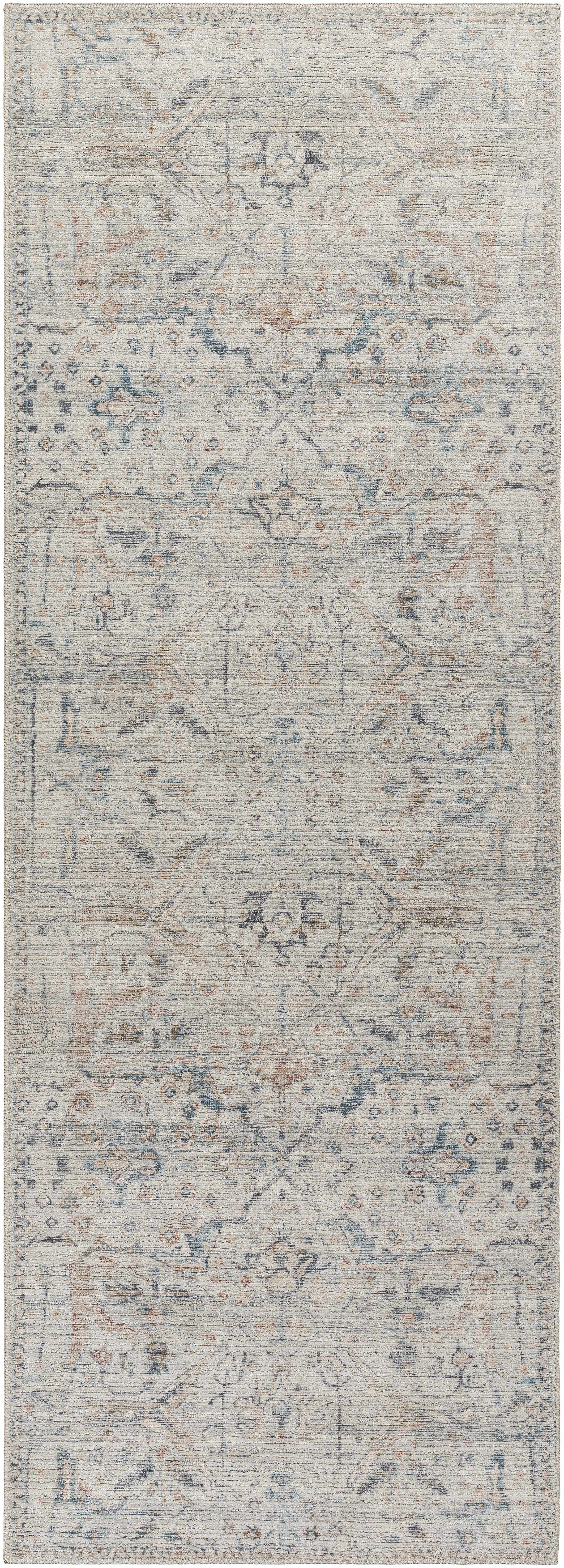 Damask Off White & Blue Area Rug