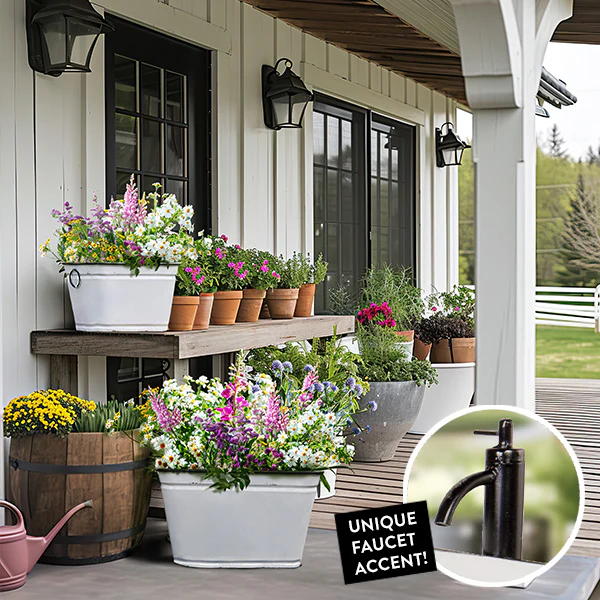 White Metal Faucet Planters, Set of 2