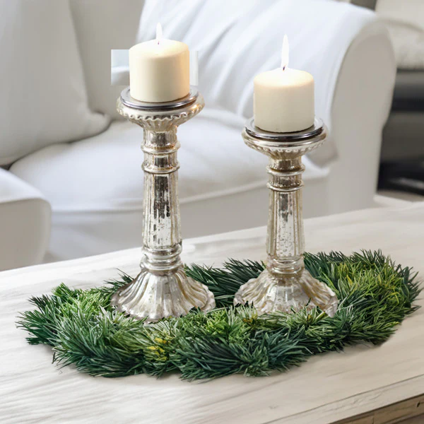 Scalloped Glass Pillar Candle Holders, Set of 2