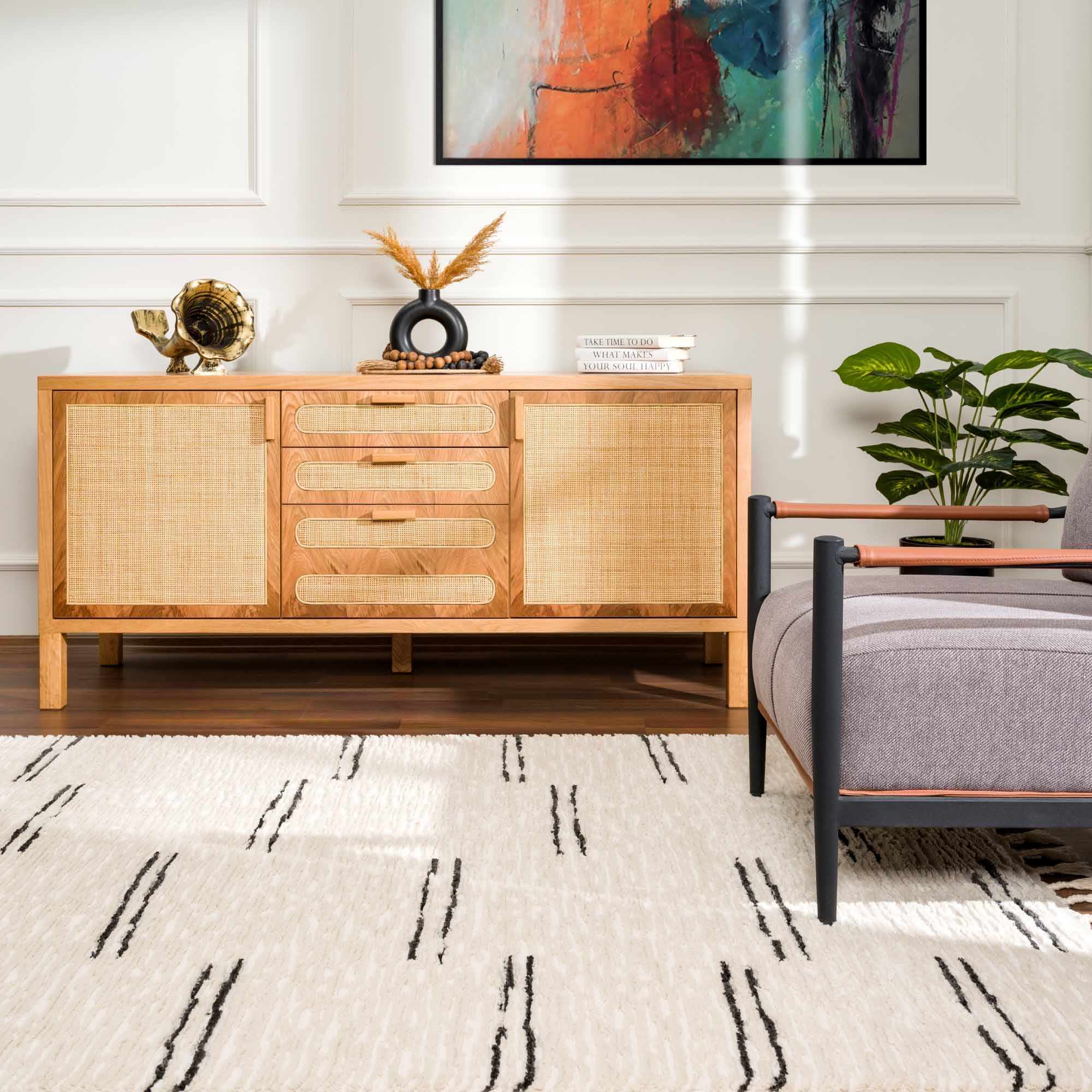 White Area Rug with Tassels
