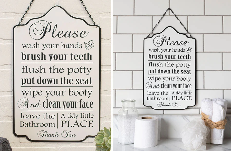 Hanging Enamel Bathroom Rules Sign