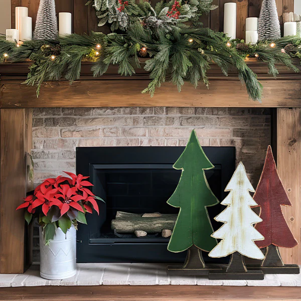 Large Painted Wooden Christmas Trees, Set of 3