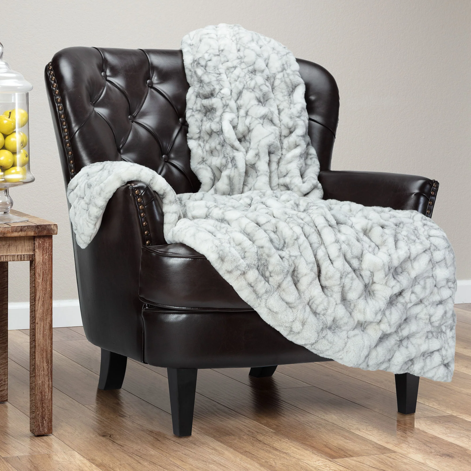 Ruched Faux Fur Throw Blanket