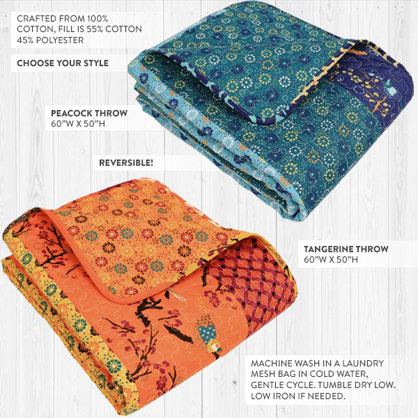 Boho Eclectic Reversible Cotton Throw Blanket, Choose Your Color