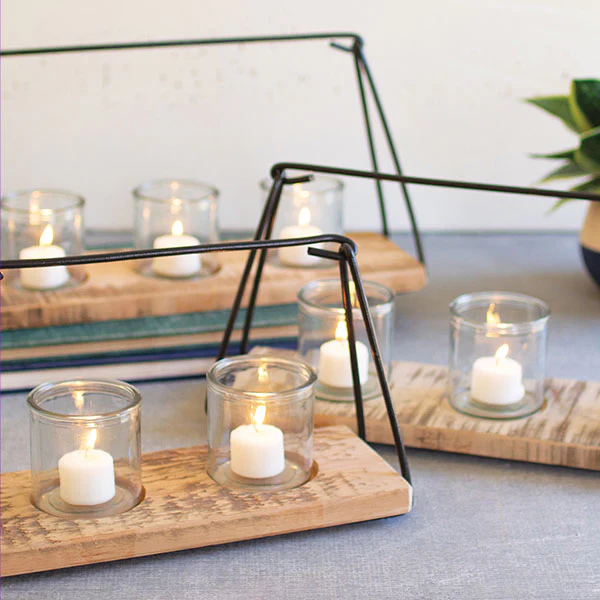 Wood and Metal Candle Trays, Set of 3