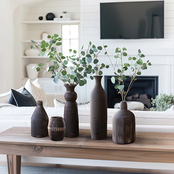 Hand Sculpted Black Clay Vases, Set of 5