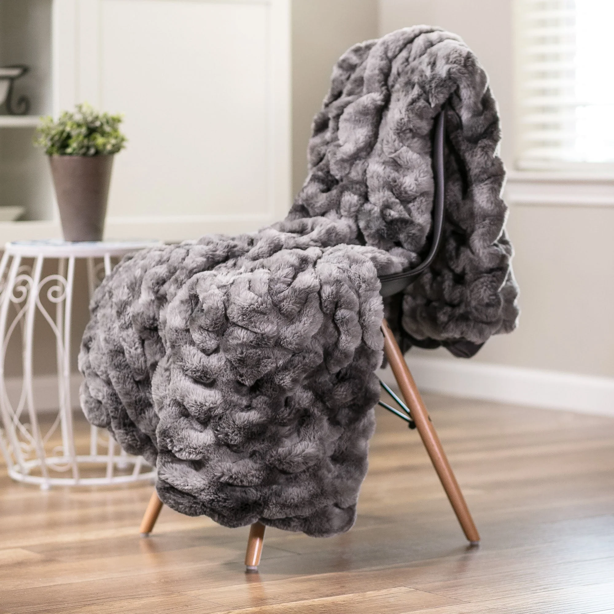 Ruched Faux Fur Throw Blanket