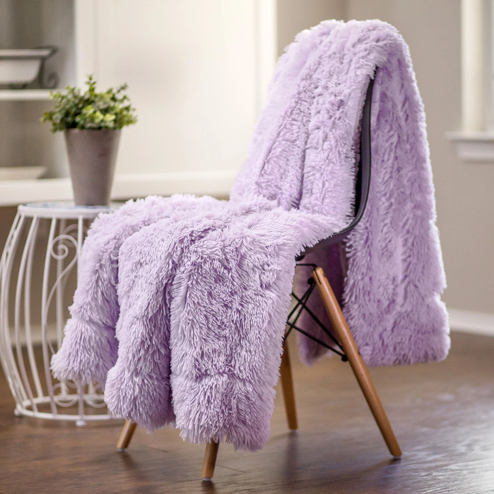 Solid Faux Long Fur Throw Blanket