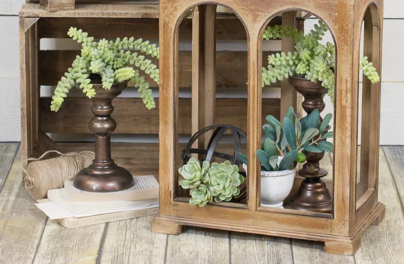 Rustic Wood Lanterns Set of 2