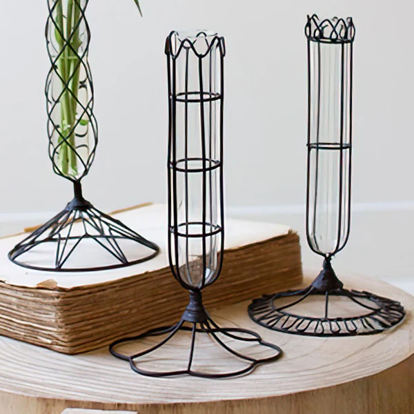 Decorative Wire Wrapped Bud Glass Vases, Set of 3