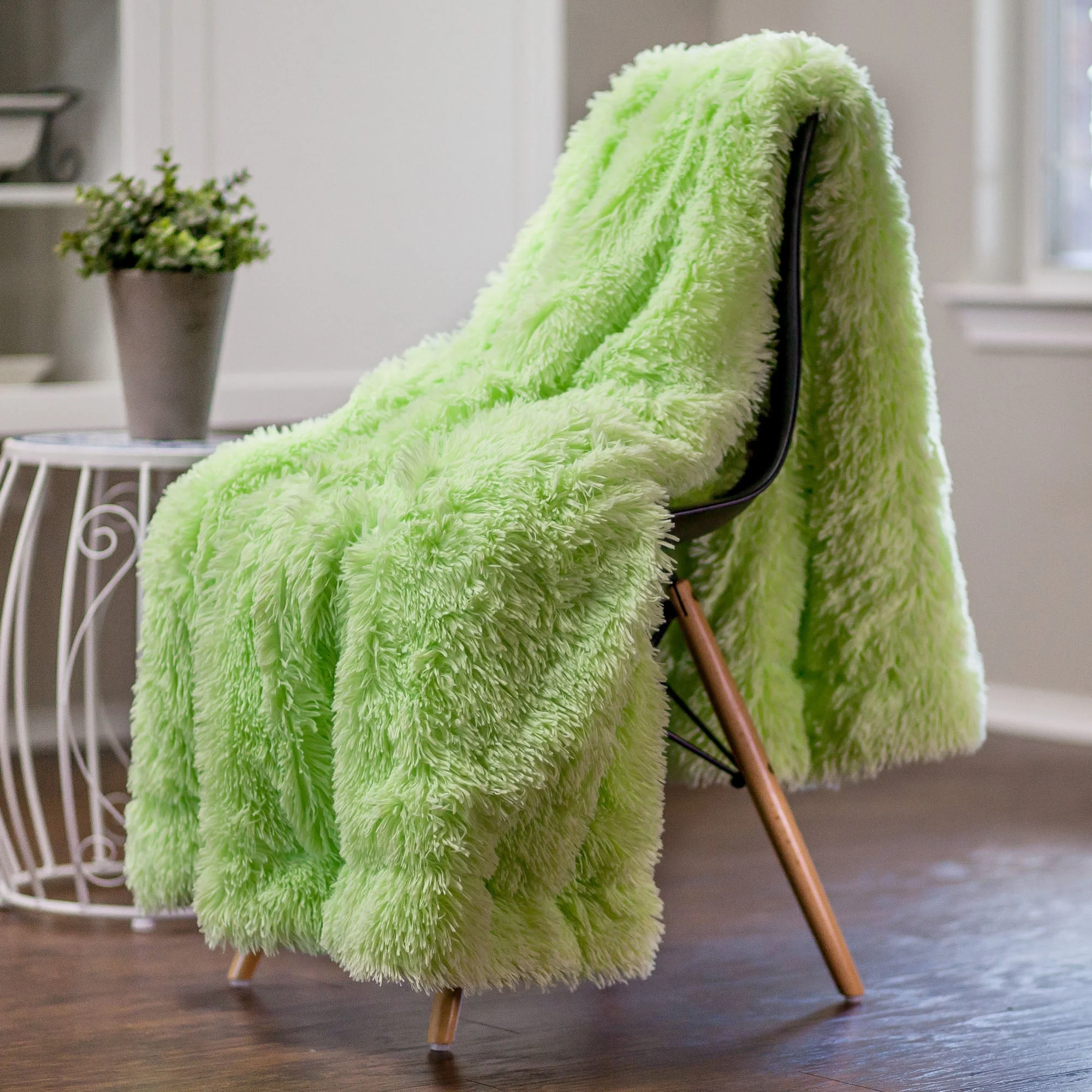 Solid Faux Long Fur Throw Blanket
