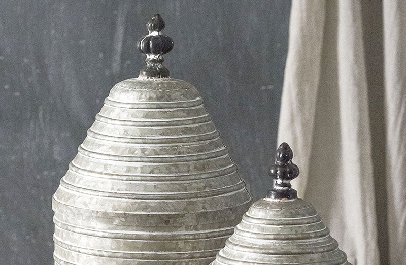Galvanized Metal Ribbed Canisters  Set of 2