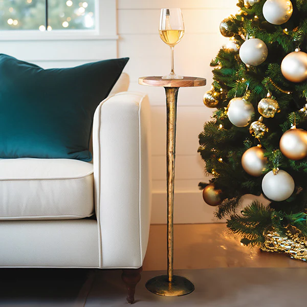 Antique Brass Cocktail Table with Acacia Wood Top