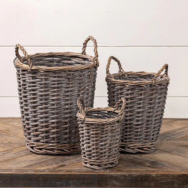 Grey Washed Willow Baskets, Set of Three