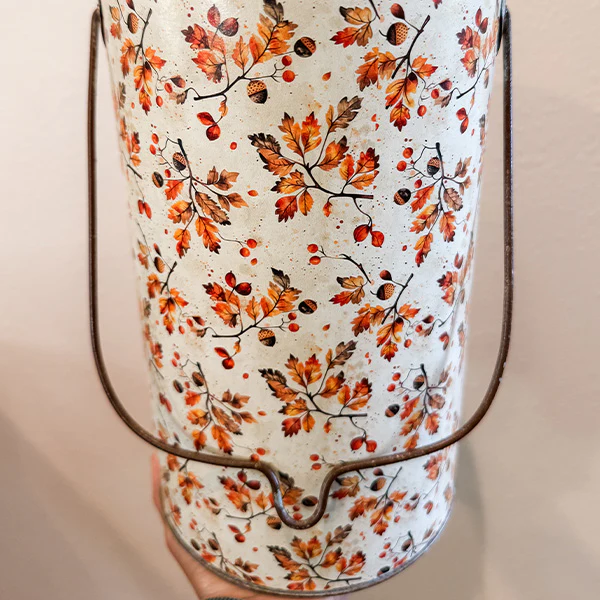 Tall Fall Floral Patterned Metal Buckets, Set of 3