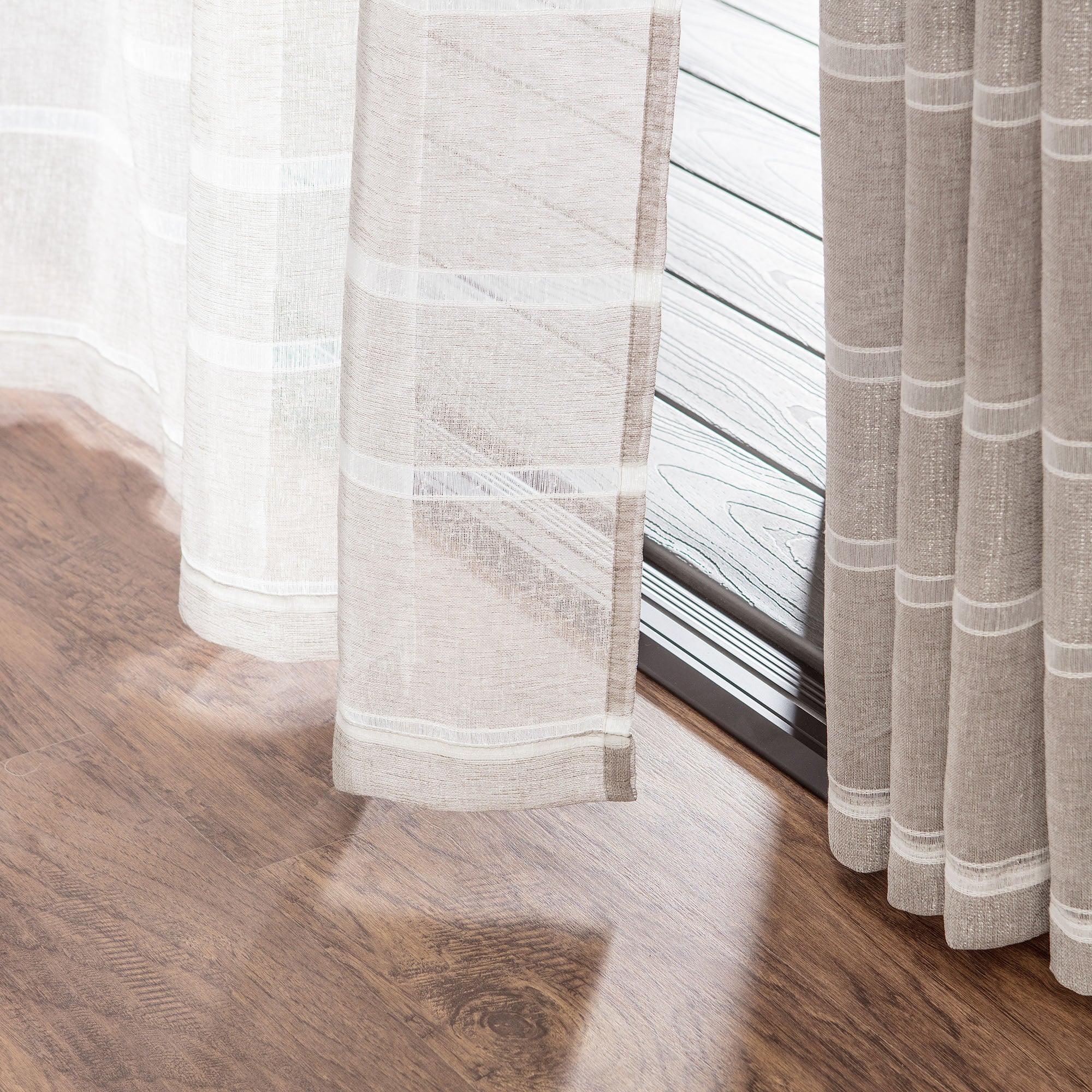 Shimmer Stripe Faux Linen Sheer Grommet Curtains