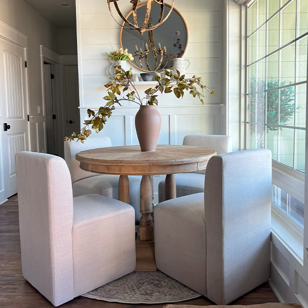 Four Column Pedestal Wood Round Table