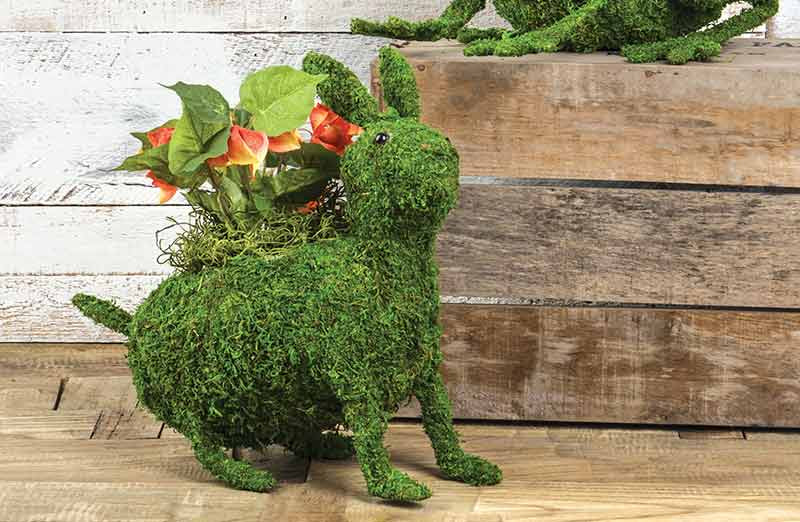 *LARGE* Bunny and Frog Moss Covered Planter