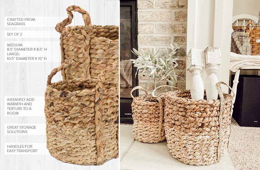 Handwoven Two-Toned Seagrass Baskets, Set of 2