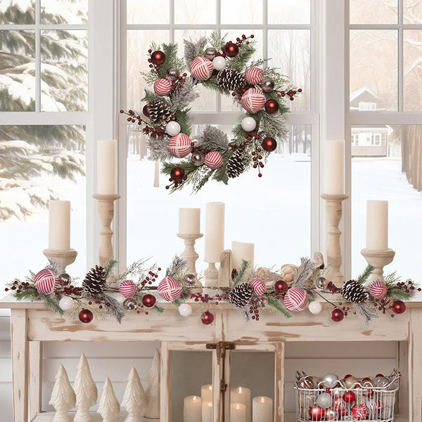 Peppermint Striped Artificial Christmas Arrangements, Choose Your Style