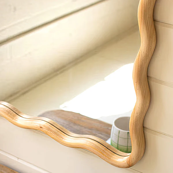 Wavy Modern Wood Framed Mirror