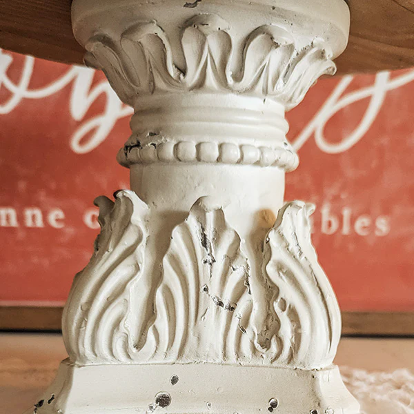 Distressed Wooden Cake Stand with Architectural Base
