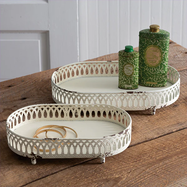 Metal Chantilly Tabletop Trays, Set of Two
