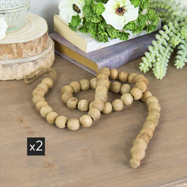 Farmhouse Wood Bead Garland  Set of 2