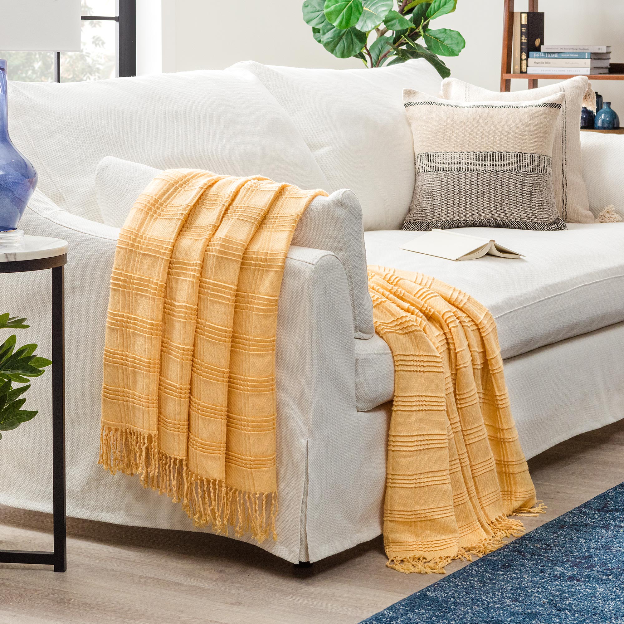 Pleated Plaid Throw Blanket