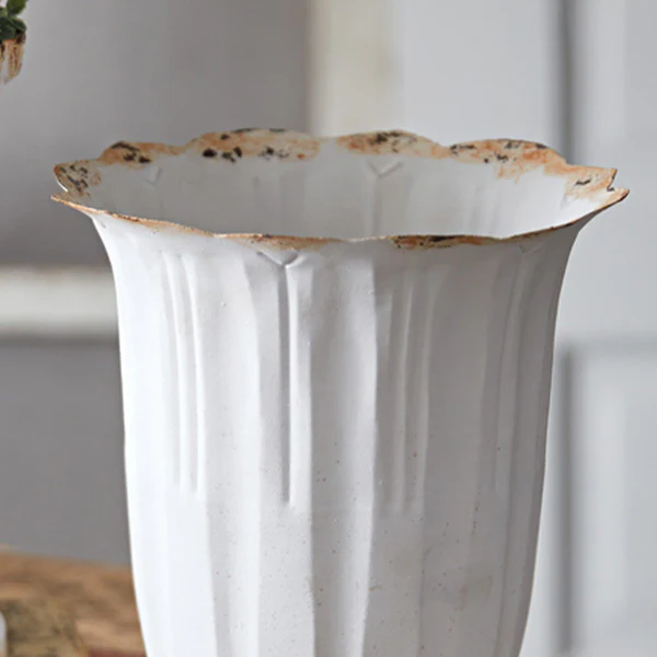 Distressed Scalloped Flower Vases, Set of 2