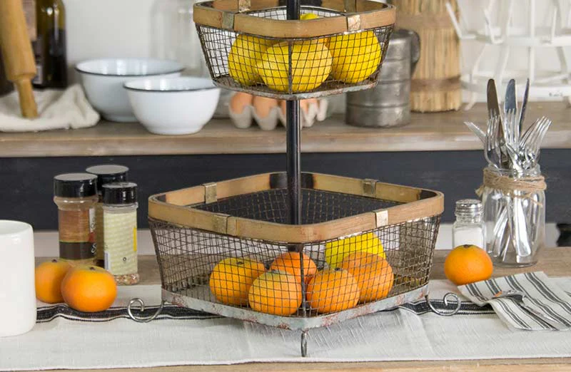 Natural Two Tier Basket Stand